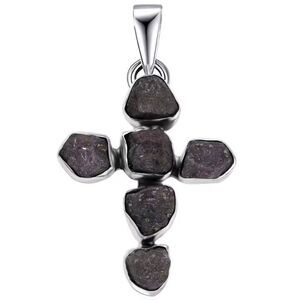 Artisan Crafted Rough Cut Moroccan Ruby 23.15 ctw Cross Pendant Silver Necklace